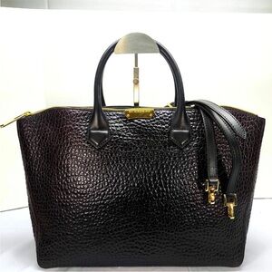 Burberry Dark Brown Textured Satchel with Gold Hardware